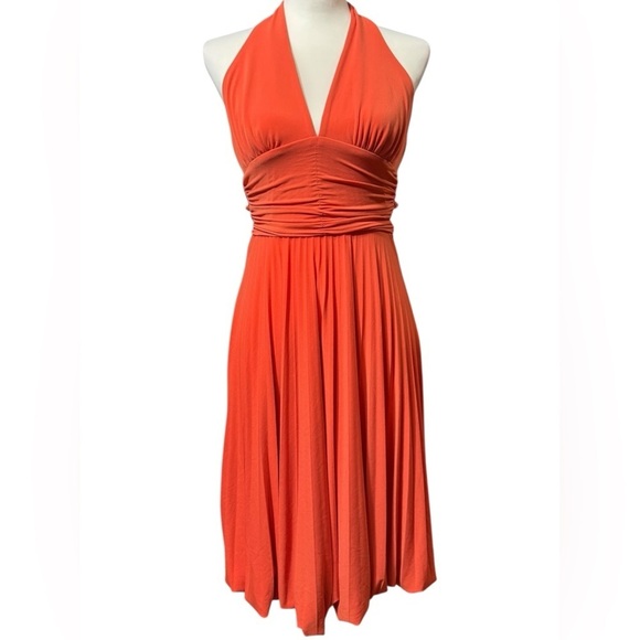 Old Hollywood Marilyn Monroe Bubble Skirt Dress  Vintage CACHE Orange Coral Sz 2 - Picture 1 of 14